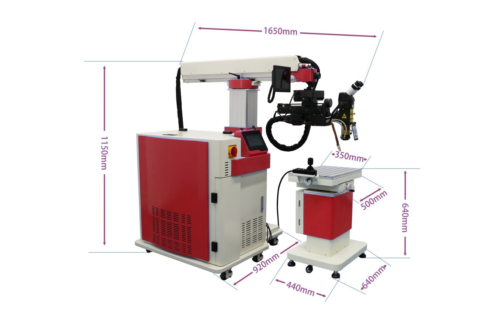Kích thước máy hàn laser khuôn mẫu LiteWELD-XYZ 1650 × 920 × 1150 mm